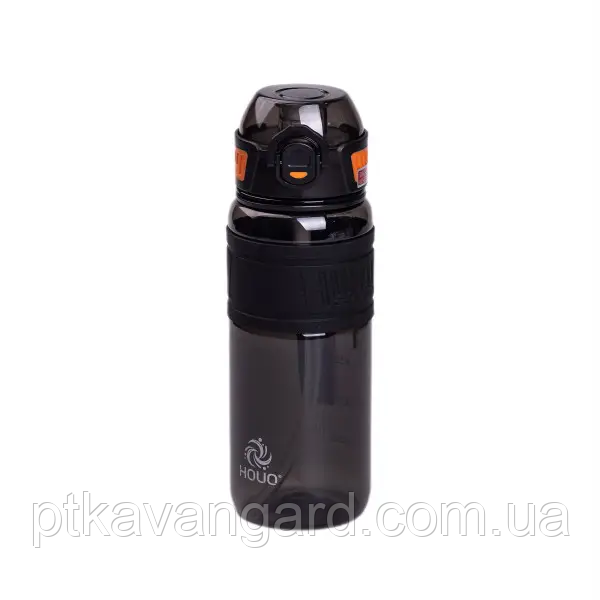 Пляшка для води з трубочкою та ремінцем 750 мл спортивна пляшка 23.5 см Чорна HP-14-34B, фото 1