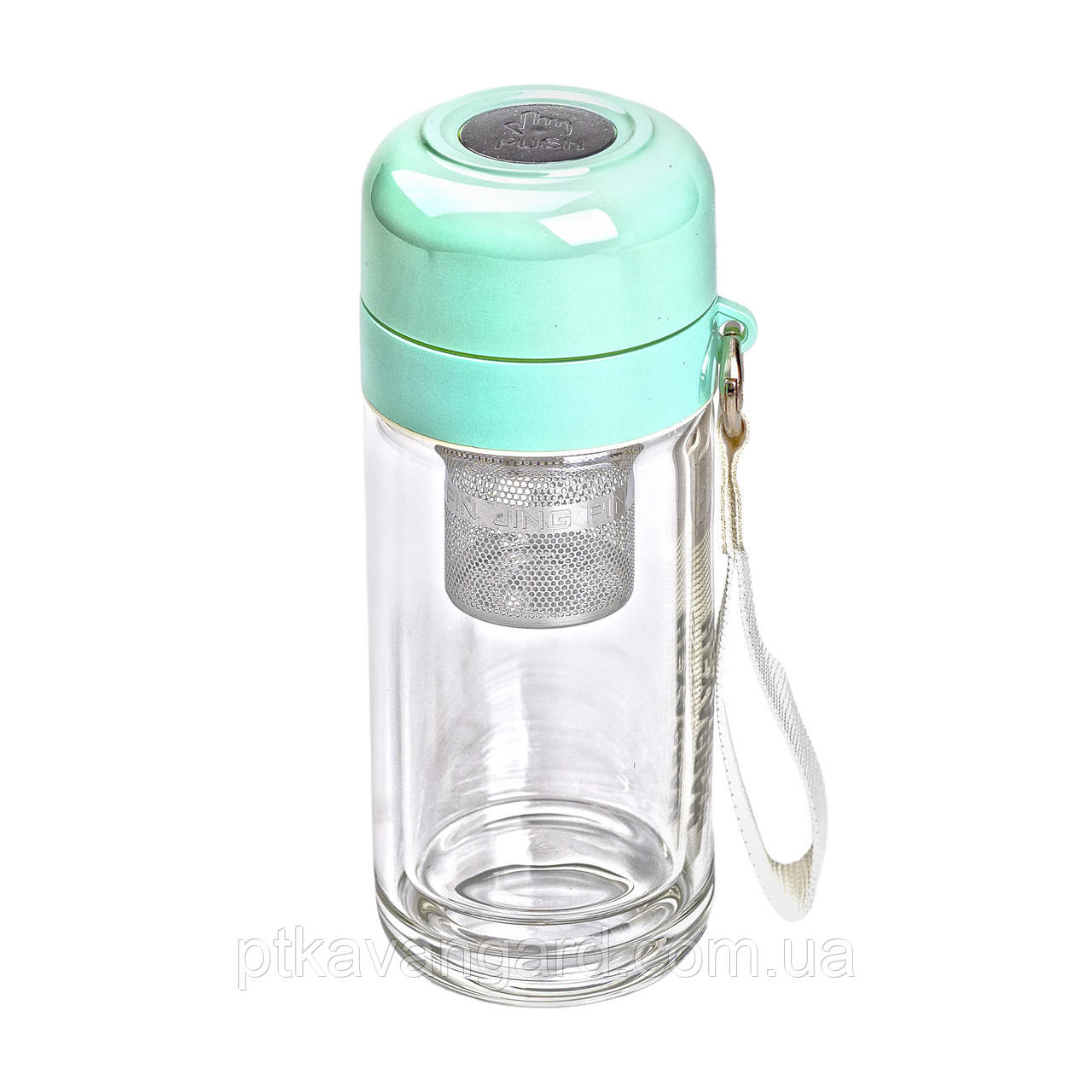 Термос скляний Hexagram із подвійними стінками та заварником 240 мл зелений HP-14-40GR, фото 1