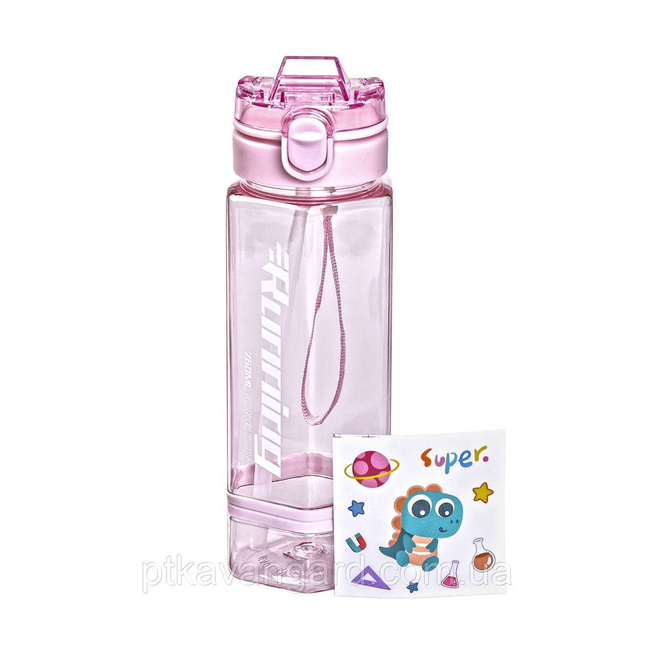 Пляшка для води 760 мл з трубочкою та наліпками рожева HP-14-48P, фото 1