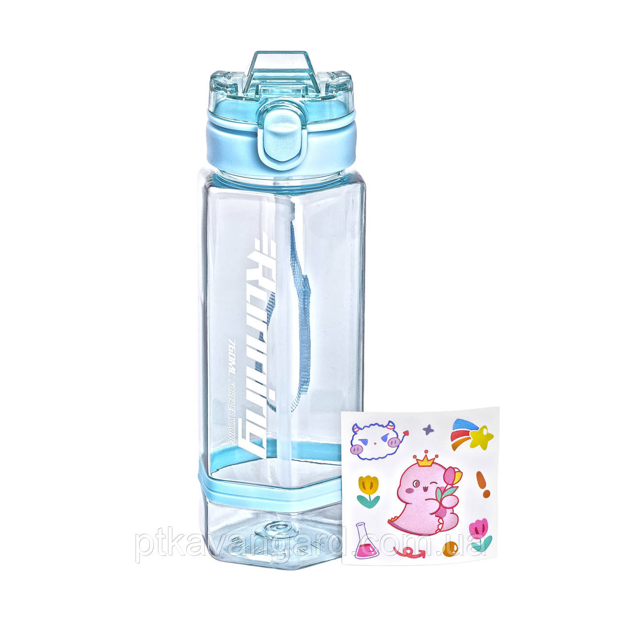 Пляшка для води 760 мл з трубочкою та наліпками блакитна HP-14-48LBL, фото 1