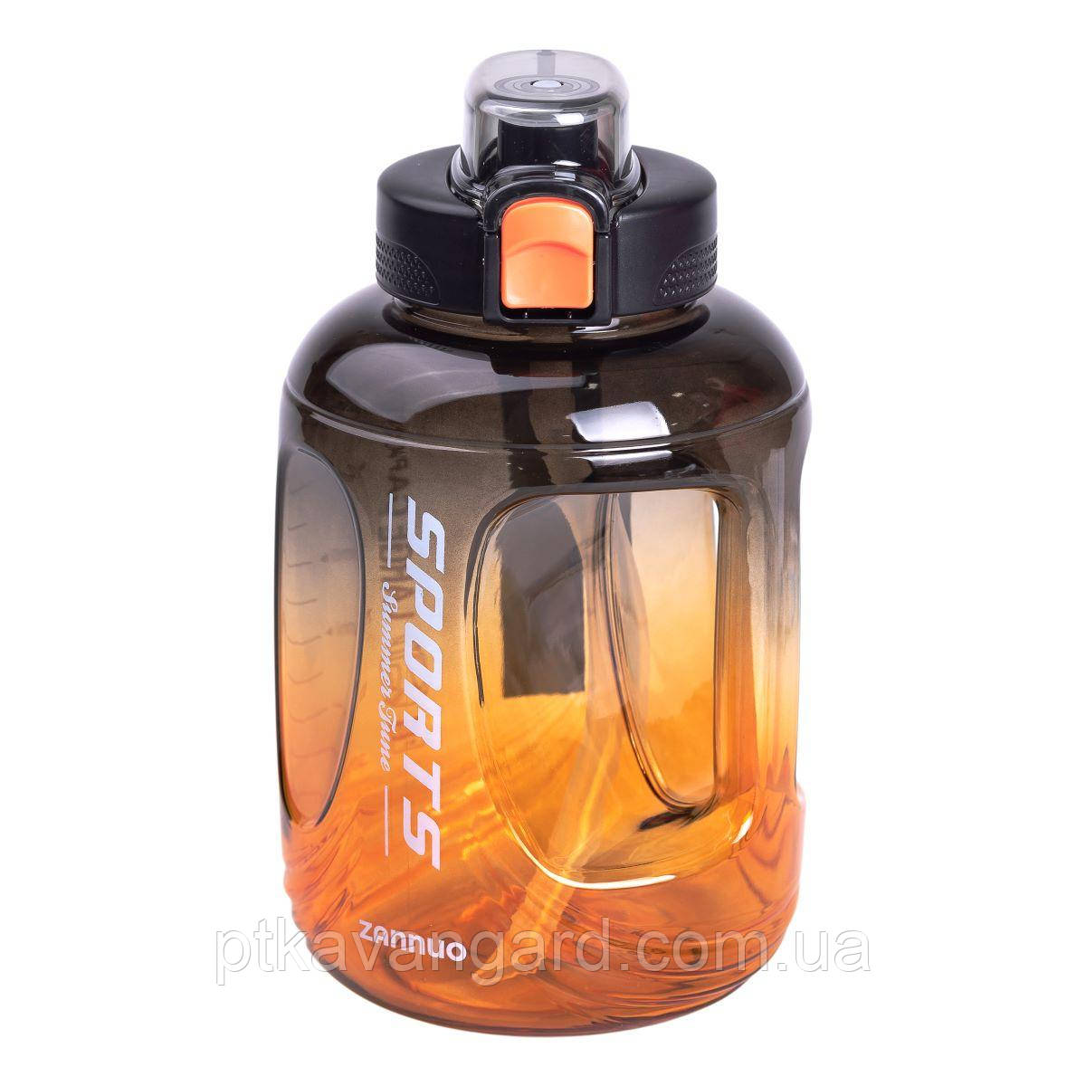 Пляшка для води спортивна 1.6 л пластикова з трубочкою з ремінцем 22 см Чорна HP-14-35B, фото 1