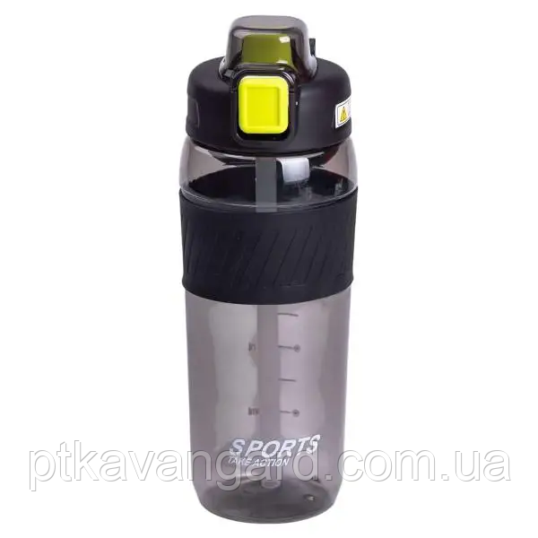 Пляшка для води 600 мл пляшка в школу для тренувань із трубочкою та ручкою 22 см Чорна HP-14-42B, фото 1