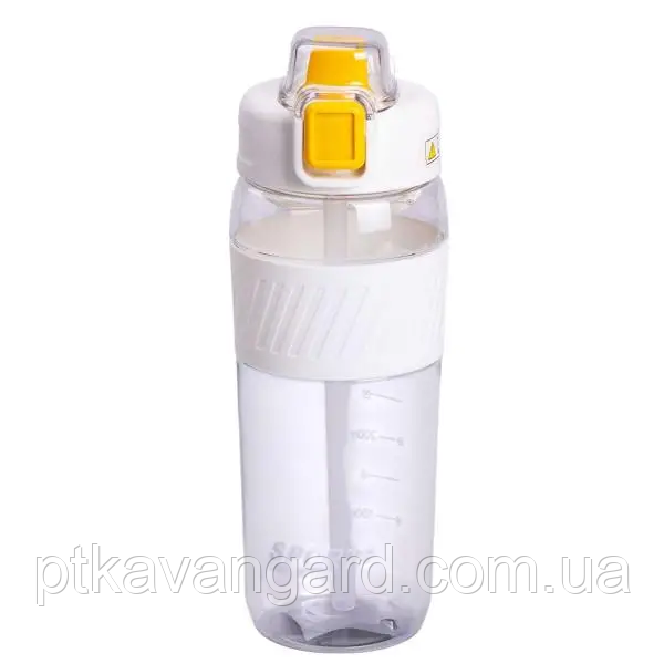 Пляшка для води 600 мл пляшка в школу для тренувань із трубочкою та ручкою 22 см Біла HP-14-42W, фото 1