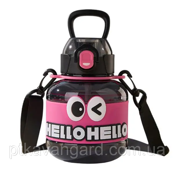 Пляшка для води дитяча з трубочкою 680 мл з ручкою та ремінцем Чорна HP-14-46B, фото 1