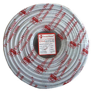 Кабель коаксіальний RG-6U 100% оміднена сталь 1.02 ПВХ, білий, 100 м