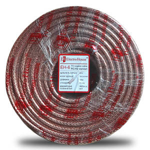 Кабель коаксіальний RG-6U 64% обміднена сталь 1.02 силікон, прозорий, 100 м