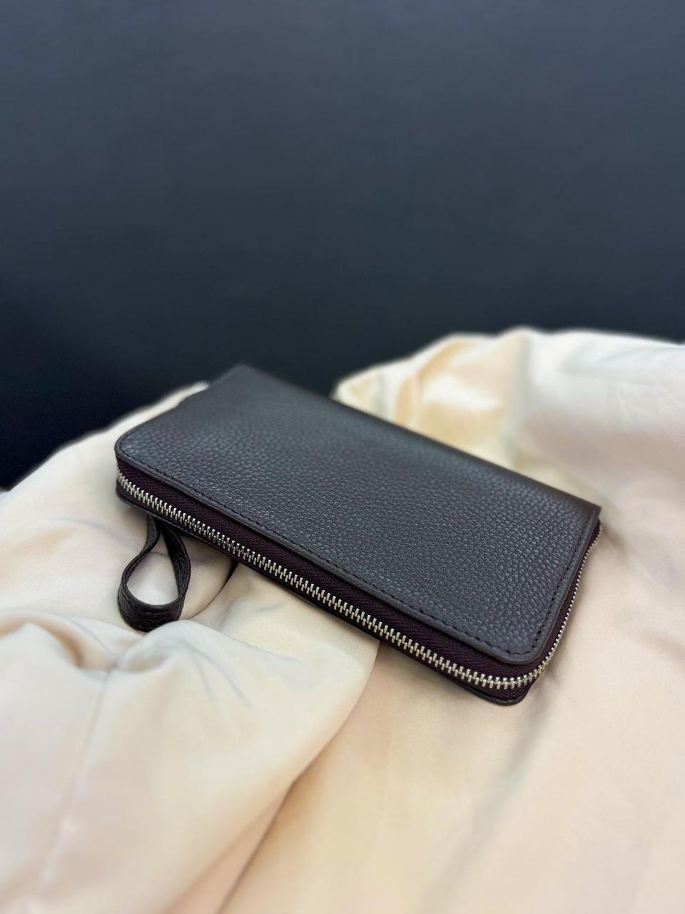 Чоловічий клатч-гаманець із натуральної зернистої шкіри (коричневий), фото 1