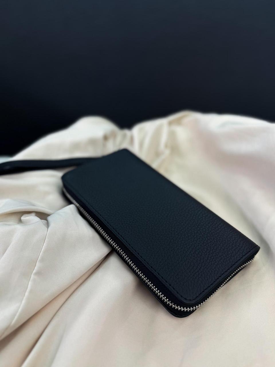 Чоловічий клатч-гаманець із натуральної зернистої шкіри (чорний), фото 1