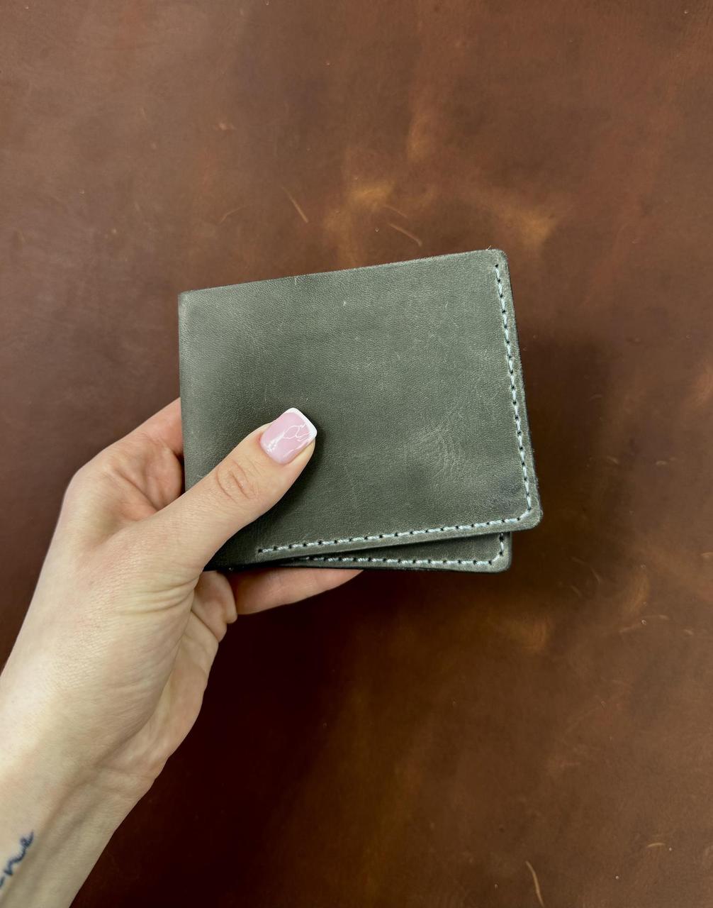 Чоловічий гаманець-біфолд РУЧНОЇ РОБОТИ із натуральної шкіри Crazy Horse SG005 (сірий), фото 1