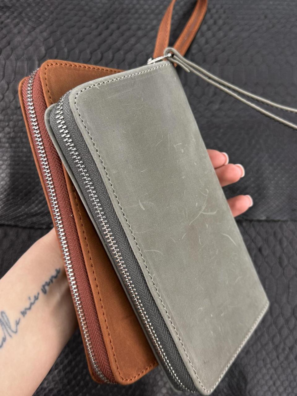 Шкіряний клатч-гаманець із натуральної шкіри Crazy Horse (сірий), фото 1