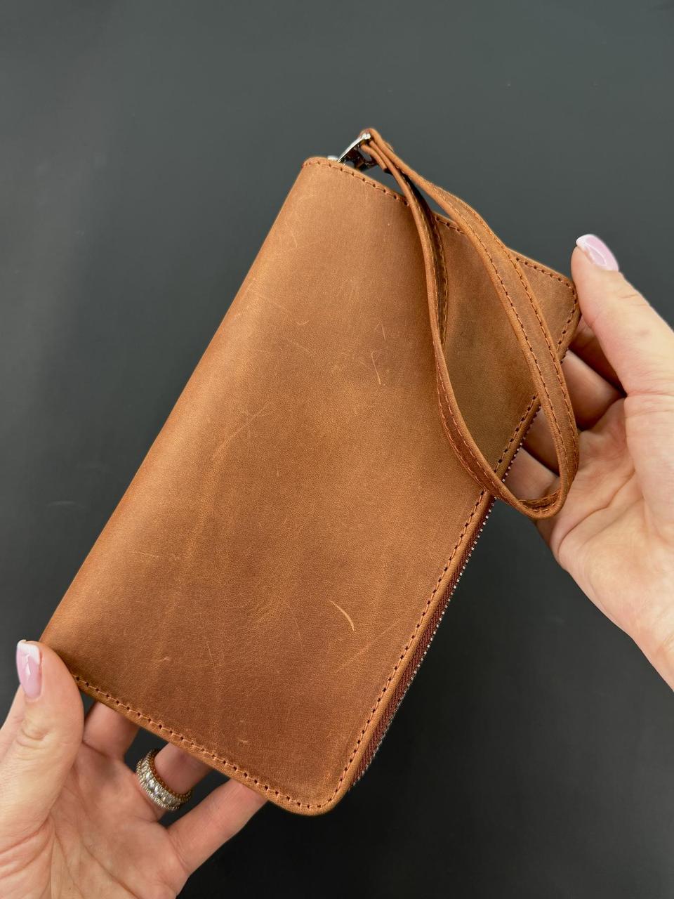 Шкіряний клатч-гаманець із натуральної шкіри Crazy Horse (світло коричневий), фото 1