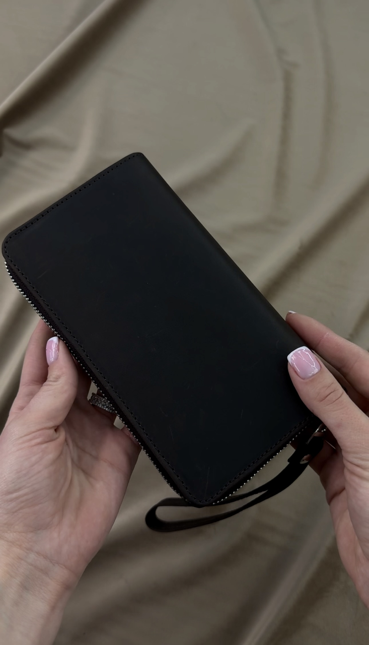 Шкіряний клатч-гаманець із натуральної шкіри Crazy Horse (коричневий), фото 1