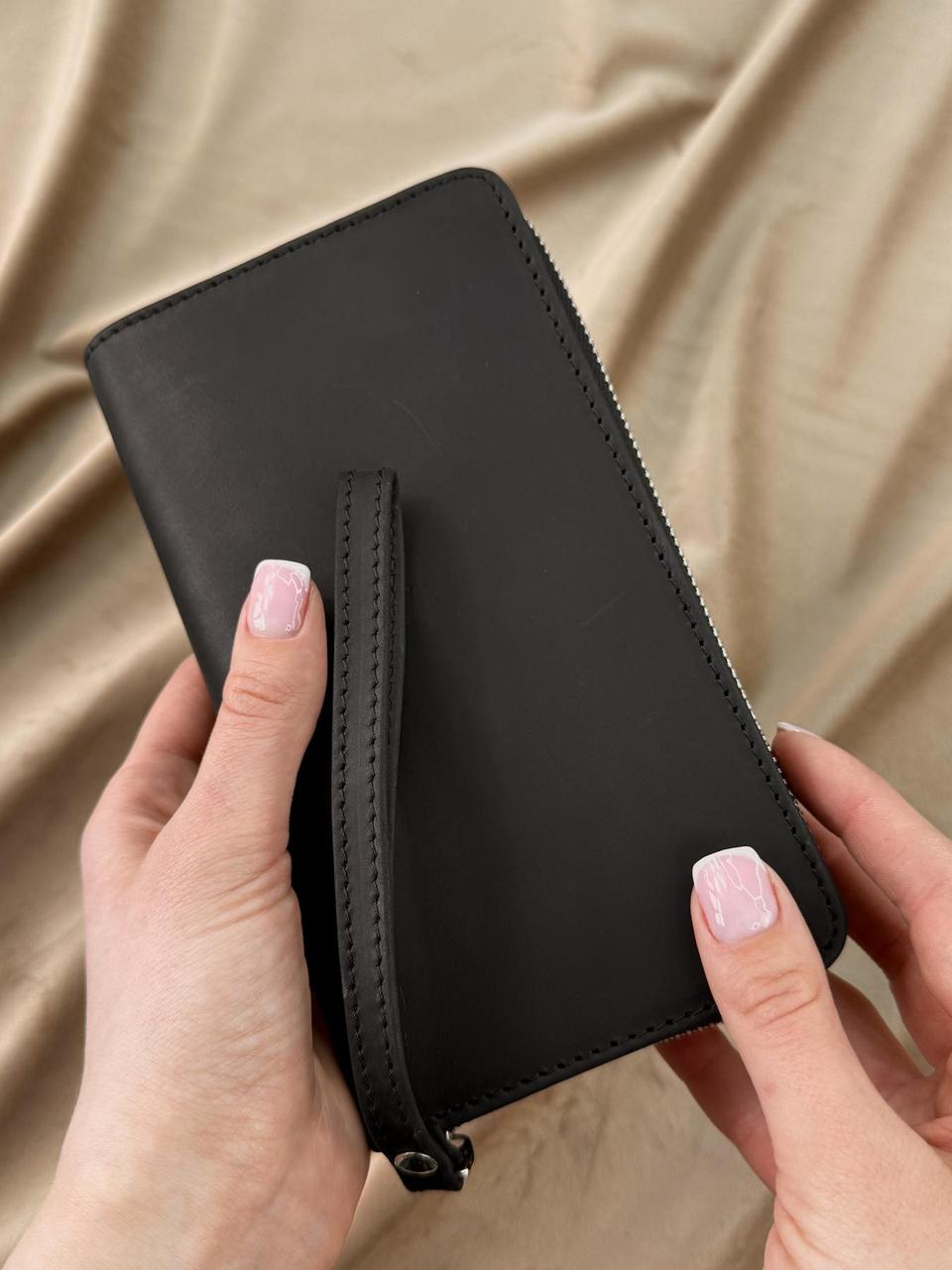 Шкіряний клатч-гаманець із натуральної шкіри Crazy Horse (чорний), фото 1