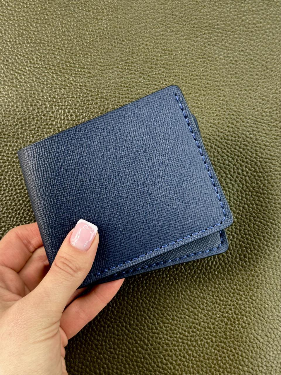 Чоловічий гаманець-біфолд РУЧНОЇ РОБОТИ з натуральної шкіри SG002 (синій), фото 1