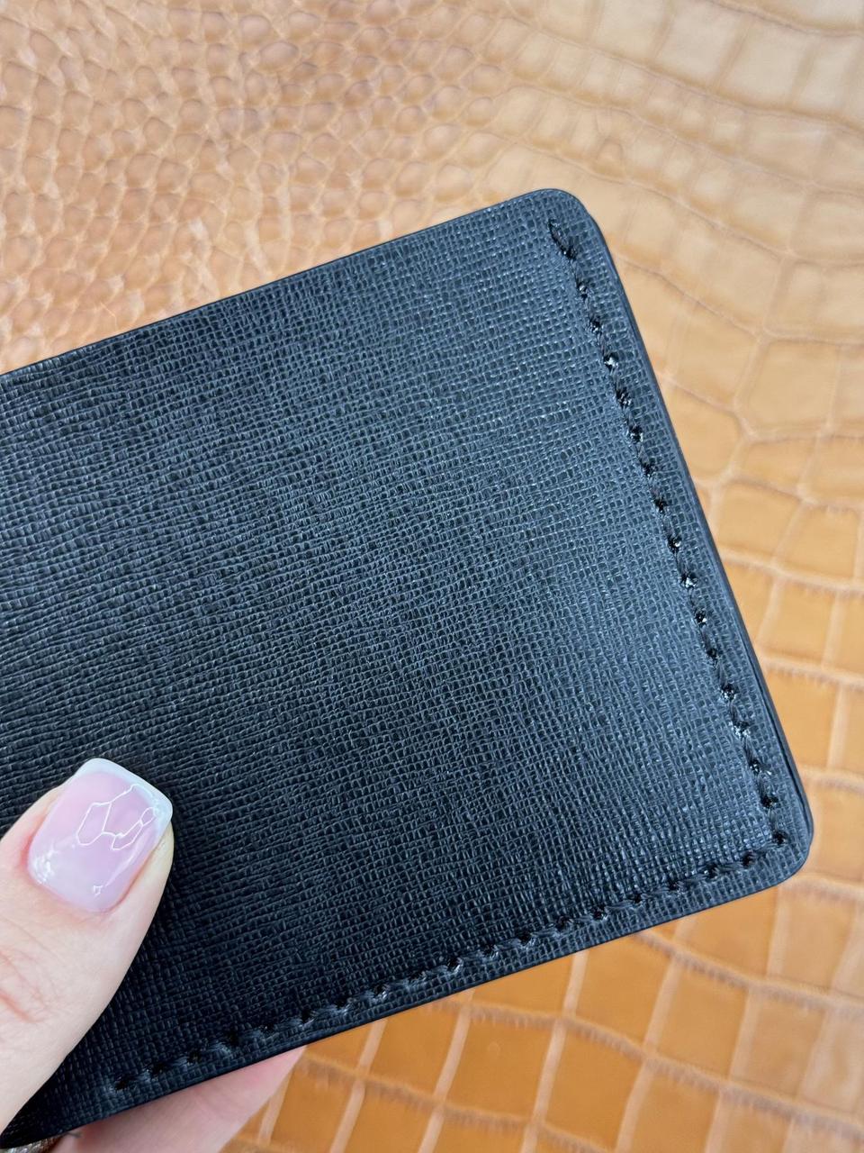 Чоловічий гаманець-біфолд РУЧНОЇ РОБОТИ з натуральної шкіри SG001 (чорний), фото 1