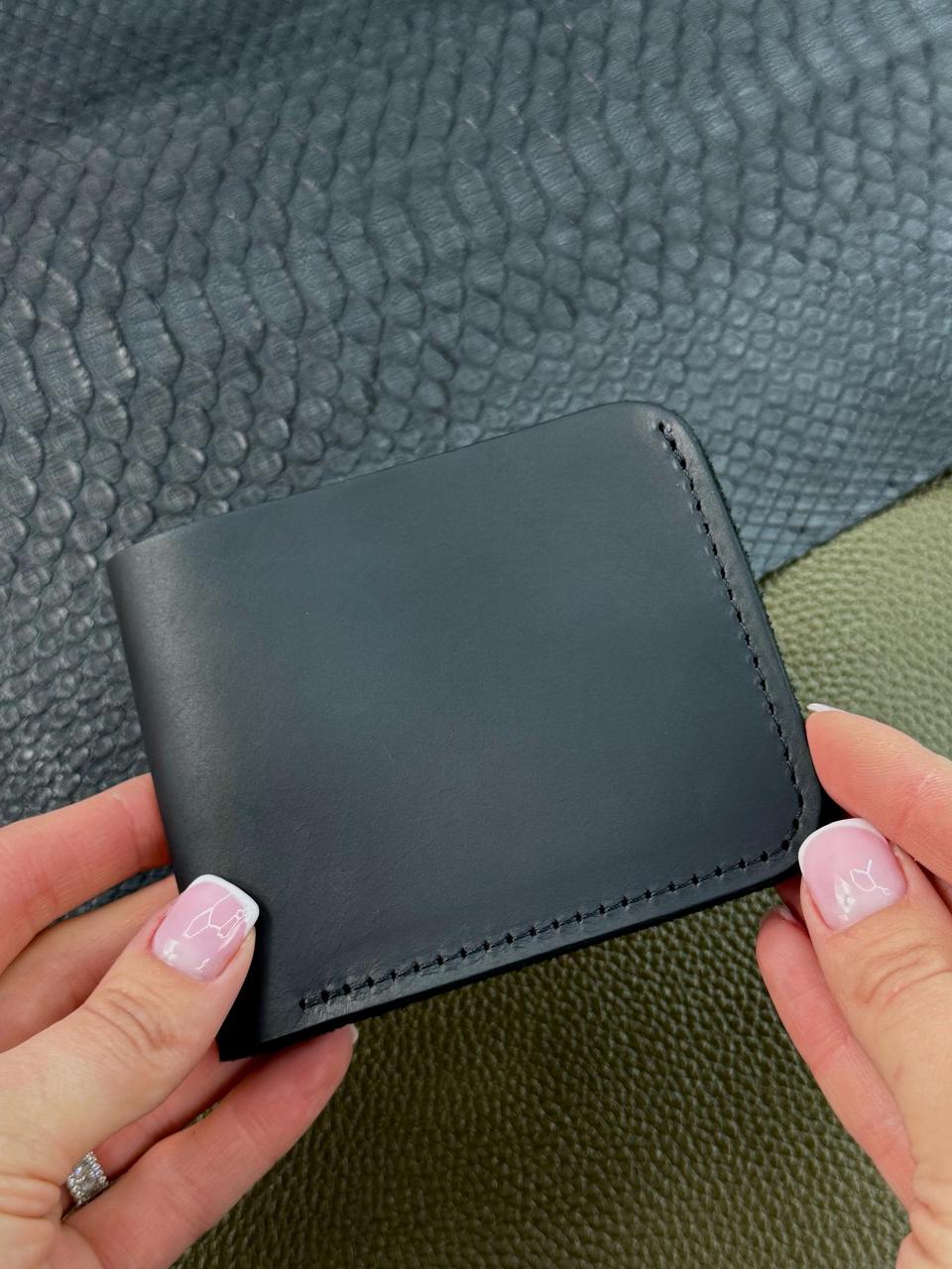 Чоловічий гаманець-біфолд із натуральної шкіри SD008 (чорний), фото 1