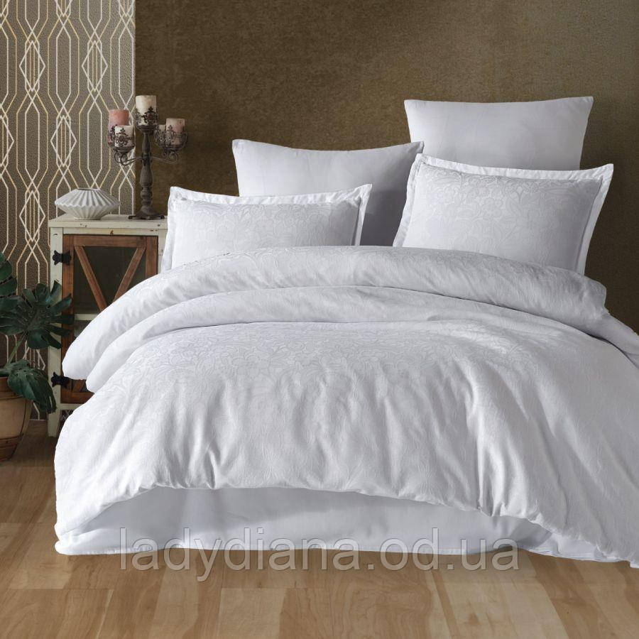 Комплект постільної білизни бавовняний сатин жаккард двоспальний євро 200*220 см Clasy Туреччина, фото 1