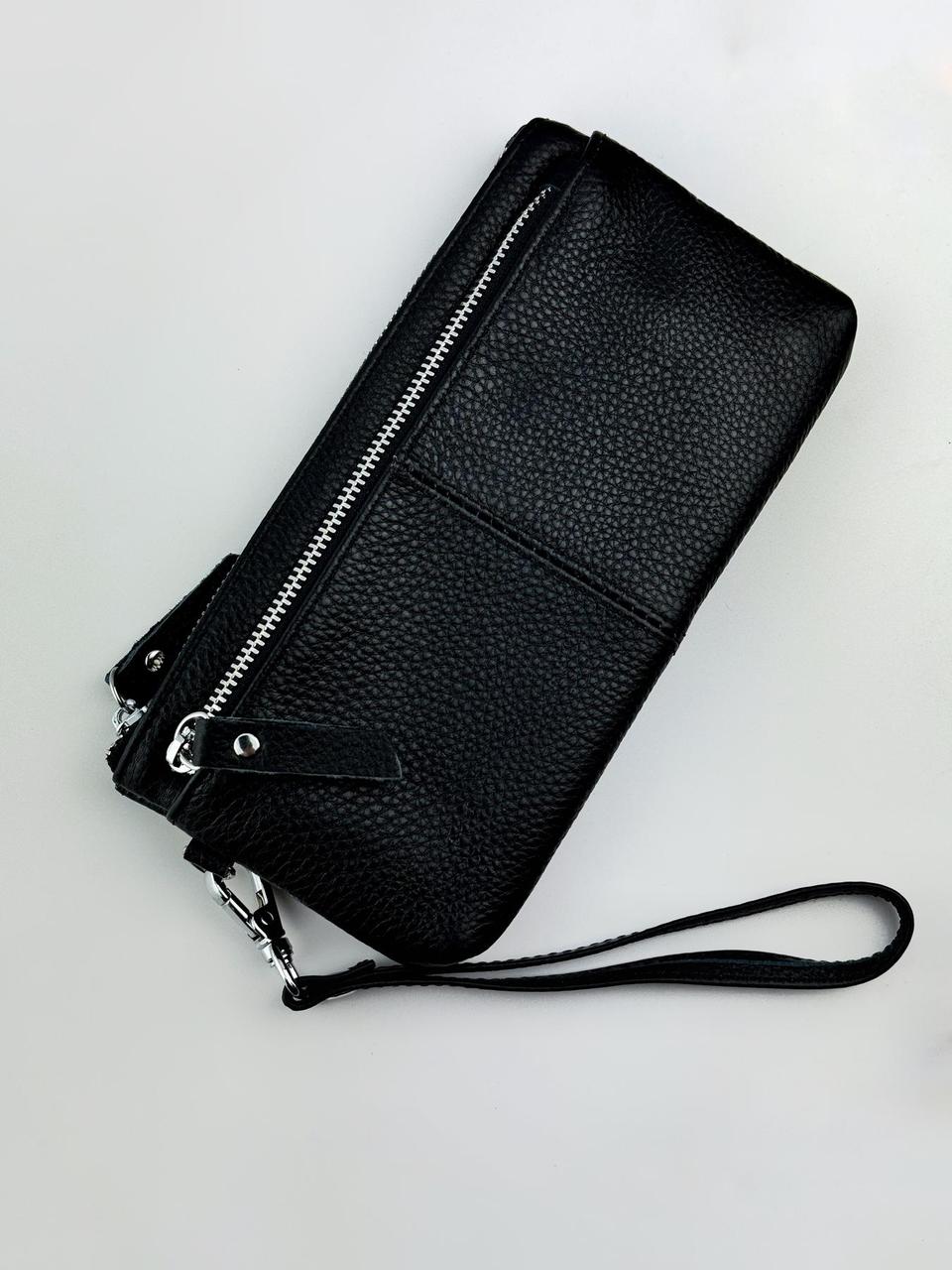 Шкіряний клатч із натуральної зернистої шкіри (чорний), фото 1