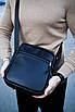 Сумка-мессенджер із натуральної гладкої шкіри, сумка через плече чоловіча (чорна), фото 4
