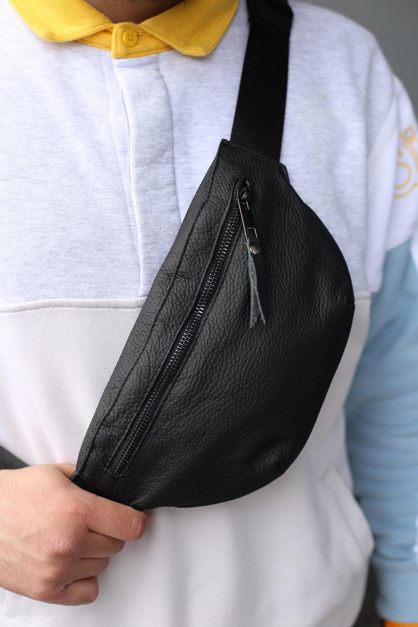 Бананка із натуральної шкіри, шкіряна сумка на пояс SKILL Line (чорна), фото 1