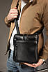 Сумка-мессенджер із натуральної гладкої шкіри, сумка через плече чоловіча SKILL (чорна), фото 2