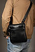 Сумка-мессенджер із натуральної гладкої шкіри, сумка через плече чоловіча SKILL (чорна), фото 3