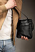 Сумка-мессенджер із натуральної гладкої шкіри, сумка через плече чоловіча SKILL (чорна), фото 6