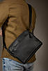 Сумка-мессенджер із натуральної шкіри, сумка через плече чоловіча SKILL Slide (чорна), фото 4
