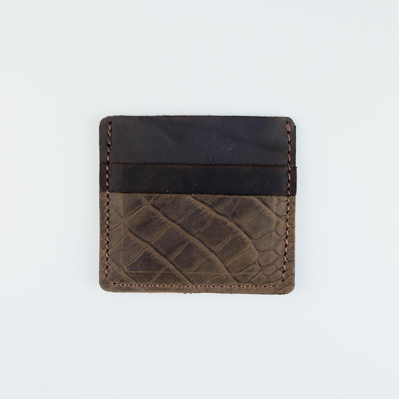 Чоловічий картхолдер із натуральної шкіри Crazy Horse тиснення крокодил SH024 (темно-коричневий), фото 1