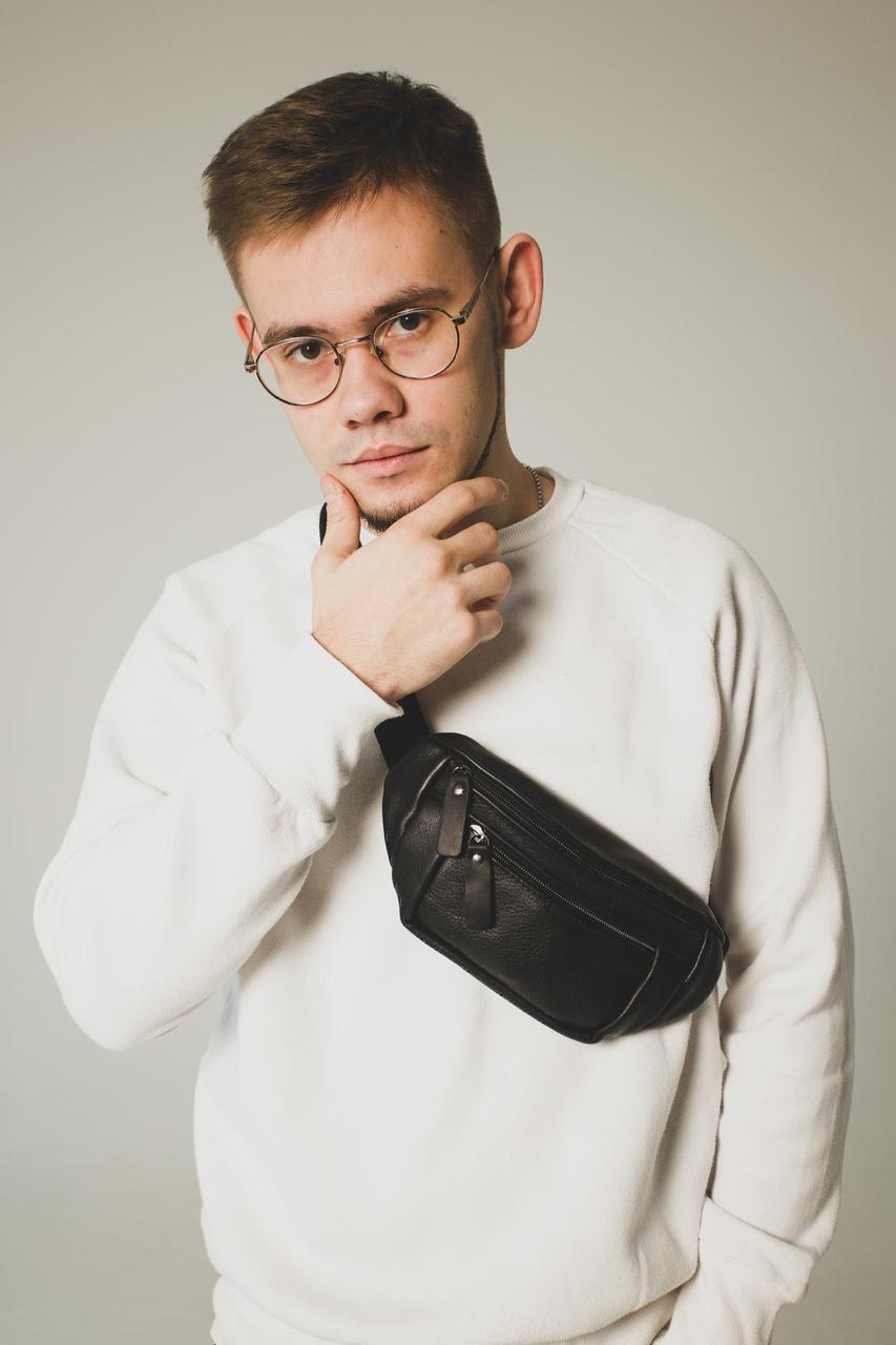 Сумка на пояс з натуральної шкіри флотар SL005 (чорна), фото 1