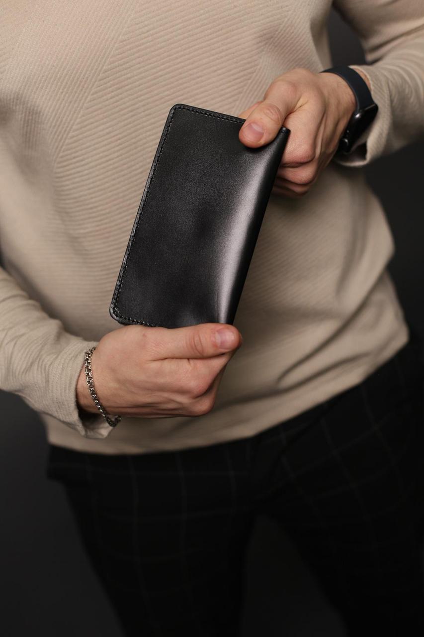 Чоловіче портмоне із натуральної гладкої шкіри SR006 (чорне), фото 1