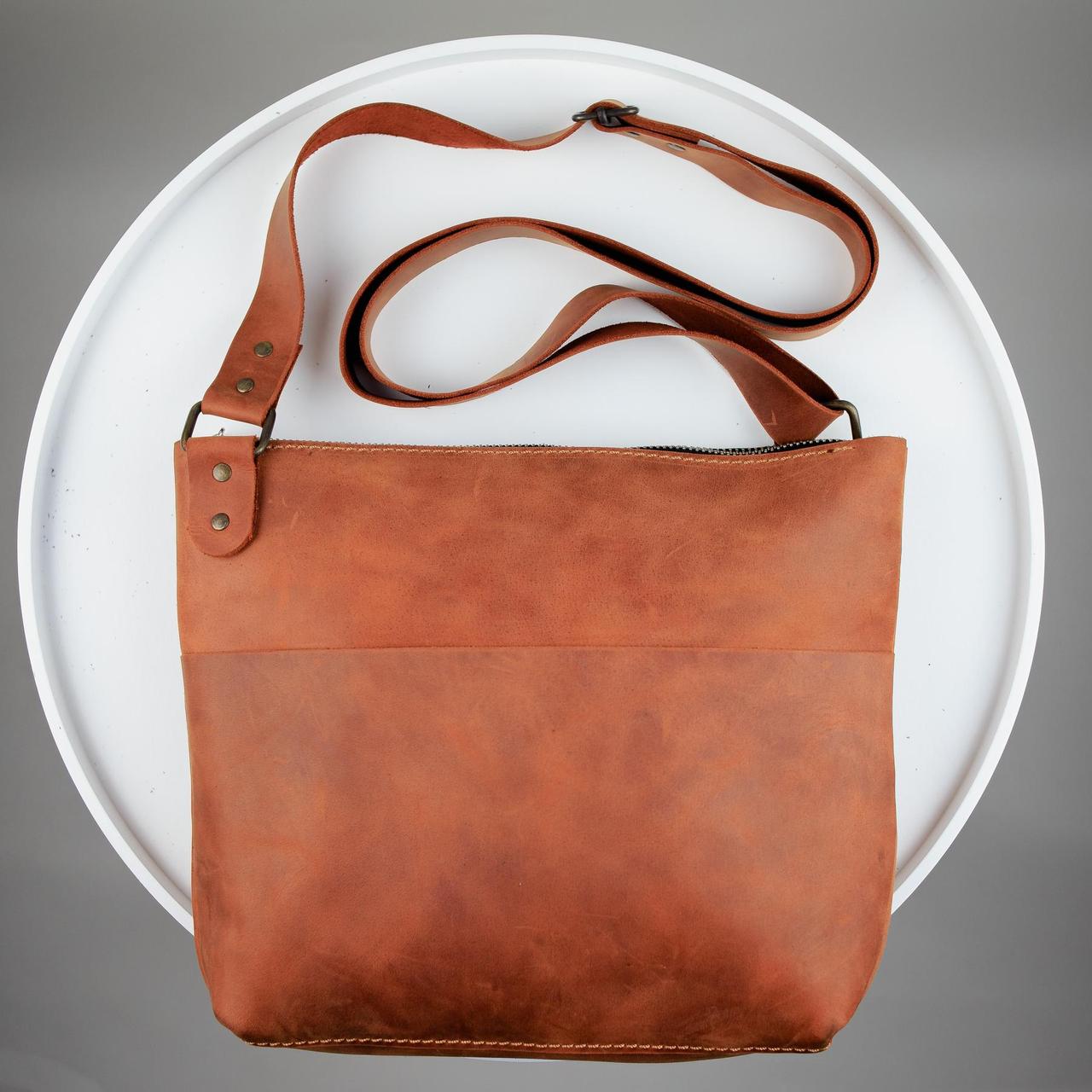 Сумка-месенджер з натуральної шкіри Crazy Horse, через плече (світло-коричневий), фото 1