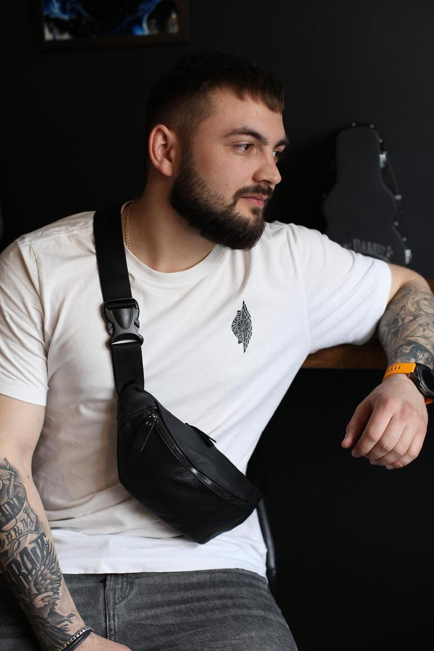 Чоловіча сумка на пояс з натуральної шкіри SL010 (чорна), фото 1