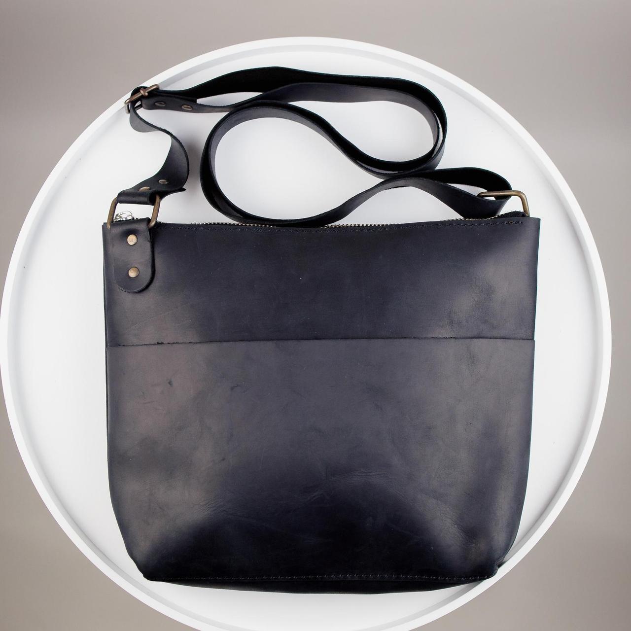 Сумка-месенджер з натуральної шкіри Crazy Horse, через плече (чорний), фото 1