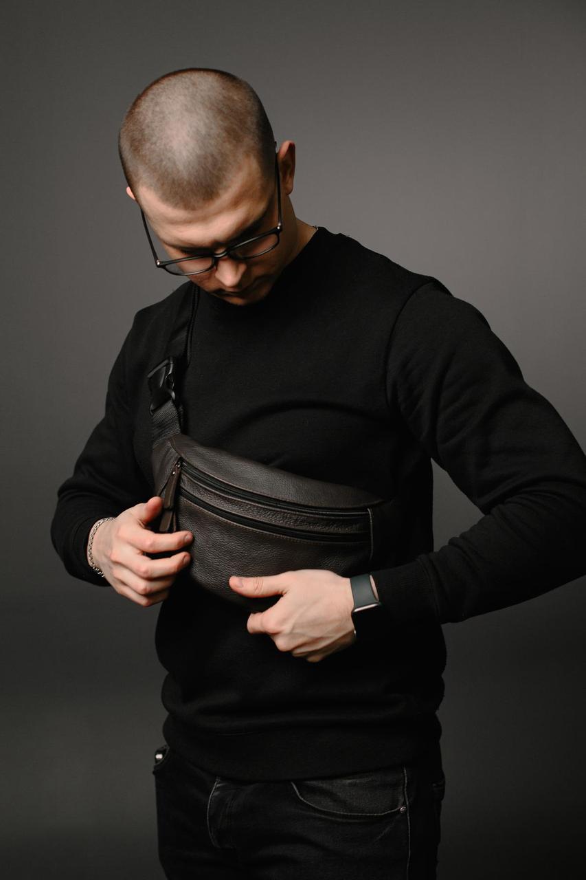 Чоловіча бананка, шкіряна сумка на пояс, коричнева SL033 (коричнева), фото 1