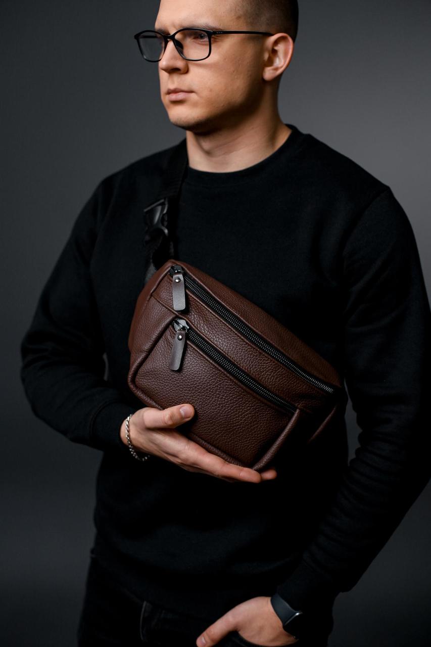Сумка на пояс чоловіча з натуральної шкіри флотар, коричнева SL035 (коричнева), фото 1