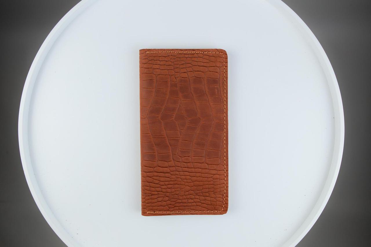 Чоловіче портмоне із натуральної шкіри Crazy Horse тиснення крокодил SH008 (світло-коричневе), фото 1