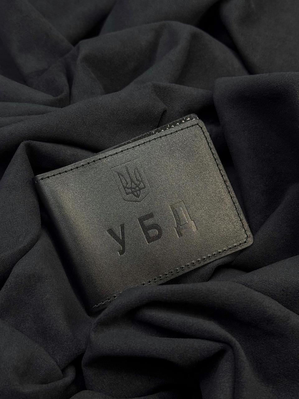 Обкладинка на посвідчення УБД із натуральної гладкої шкіри SR011 (чорний), фото 1