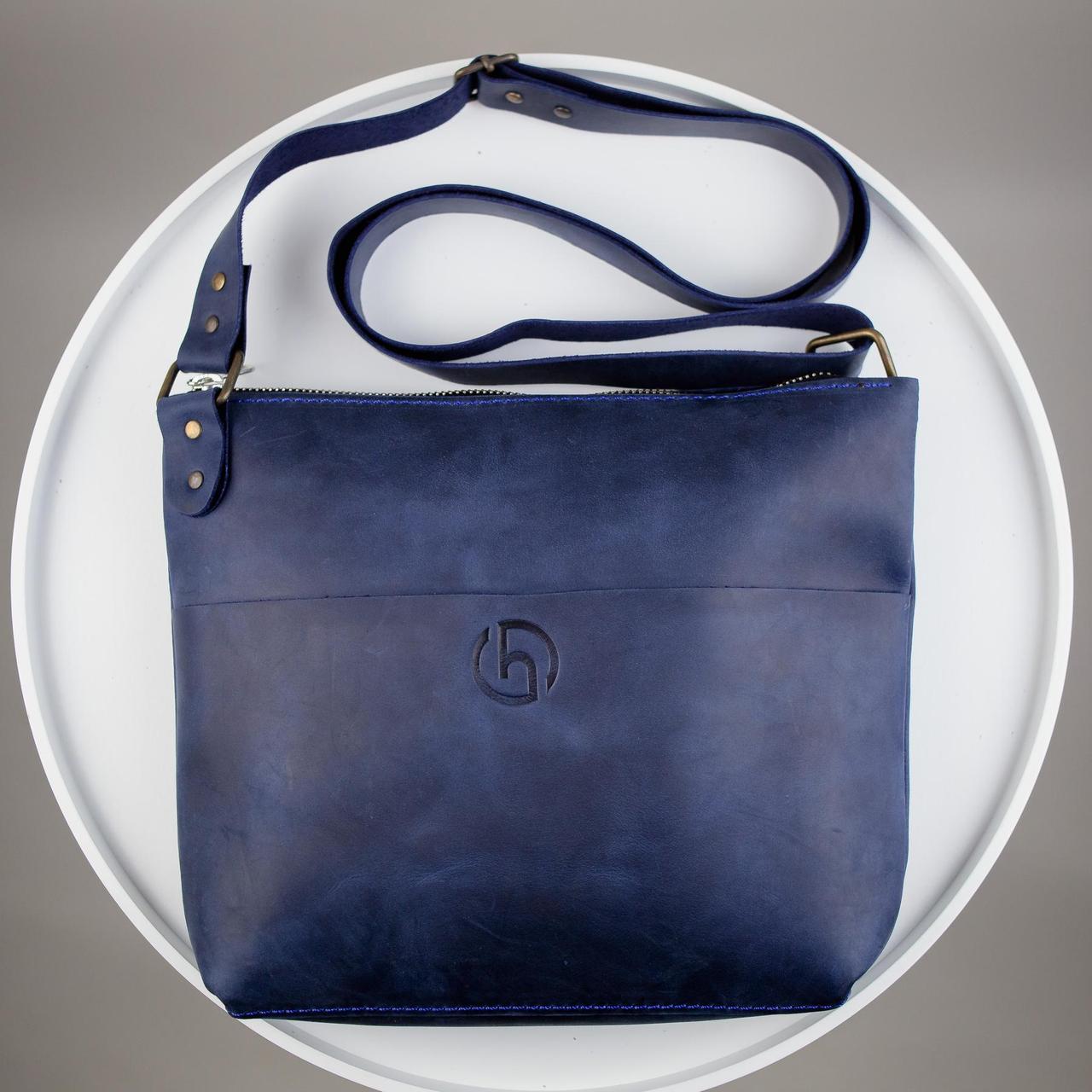 Сумка-месенджер Skill з натуральної шкіри Crazy Horse, через плече (синій), фото 1