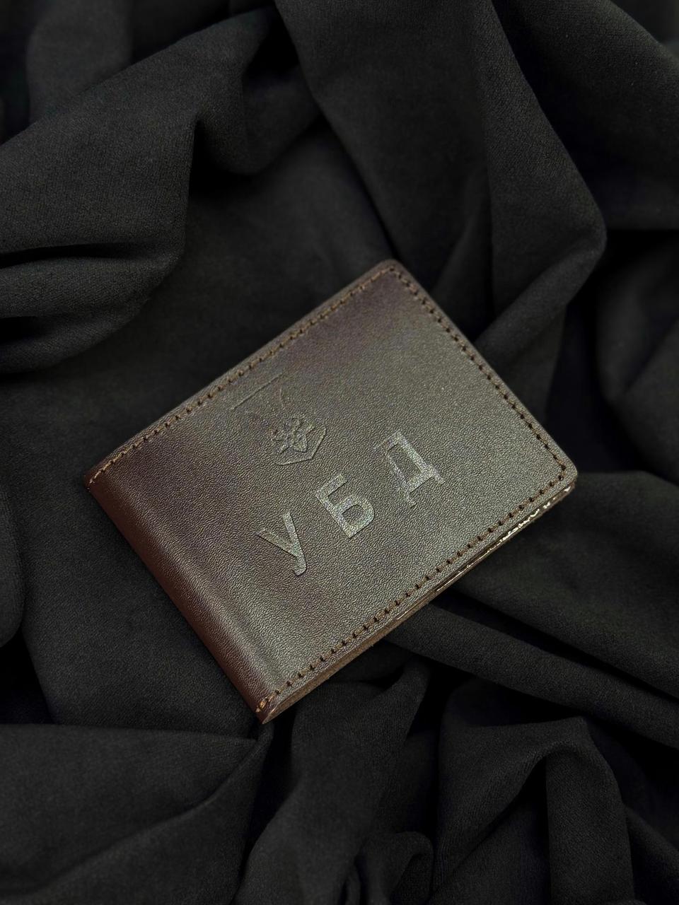 Обкладинка на посвідчення УБД із натуральної гладкої шкіри SR010 (коричневий), фото 1