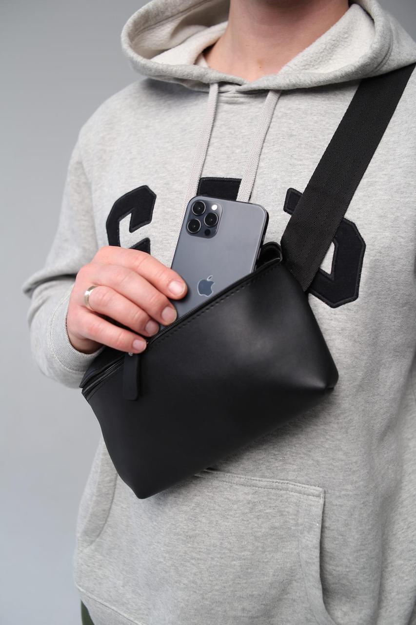 Бананка шкіряна чоловіча, сумка на пояс SL012 (чорна), фото 1