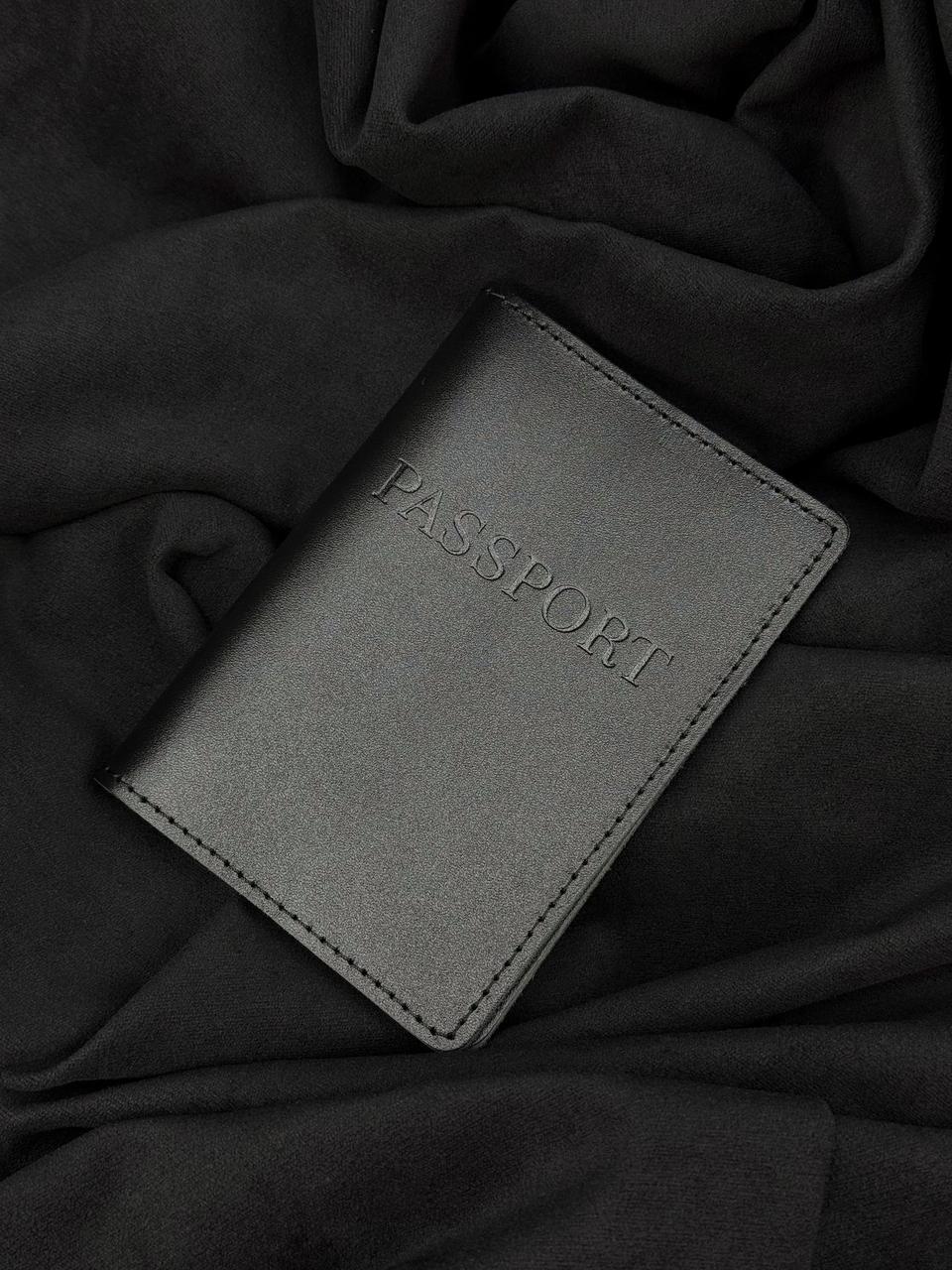 Обкладинка на паспорт із натуральної гладкої шкіри SR008 (чорний), фото 1