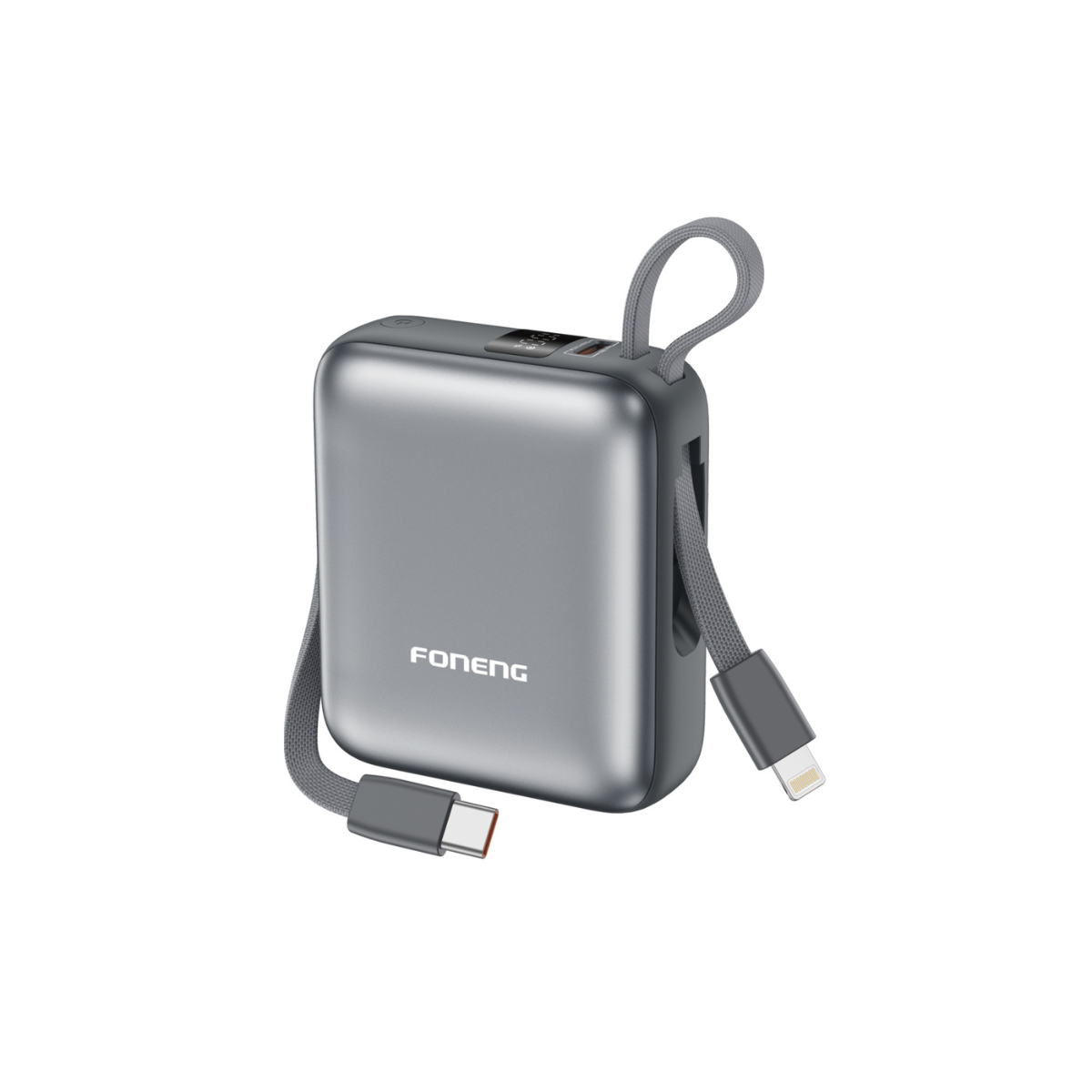 FONENG PX115 Повербанк 10000mAh з 2 Вбудованими Кабелями (22,5W), Швидка Зарядка для iPhone та Android з LCD Дисплеєм