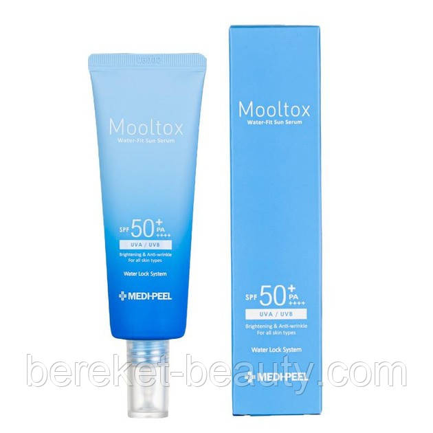 Ультразволожувальна сонцезахисна сироватка для обличчя MEDIPEEL Aqua Mool.ox Water-Fit Sun Serum SPF 50+ PA++++, 50 мл, фото 1