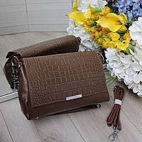 Жіноча сумка через плече шкіряна на 3 відділи коричнева натуральна шкіра