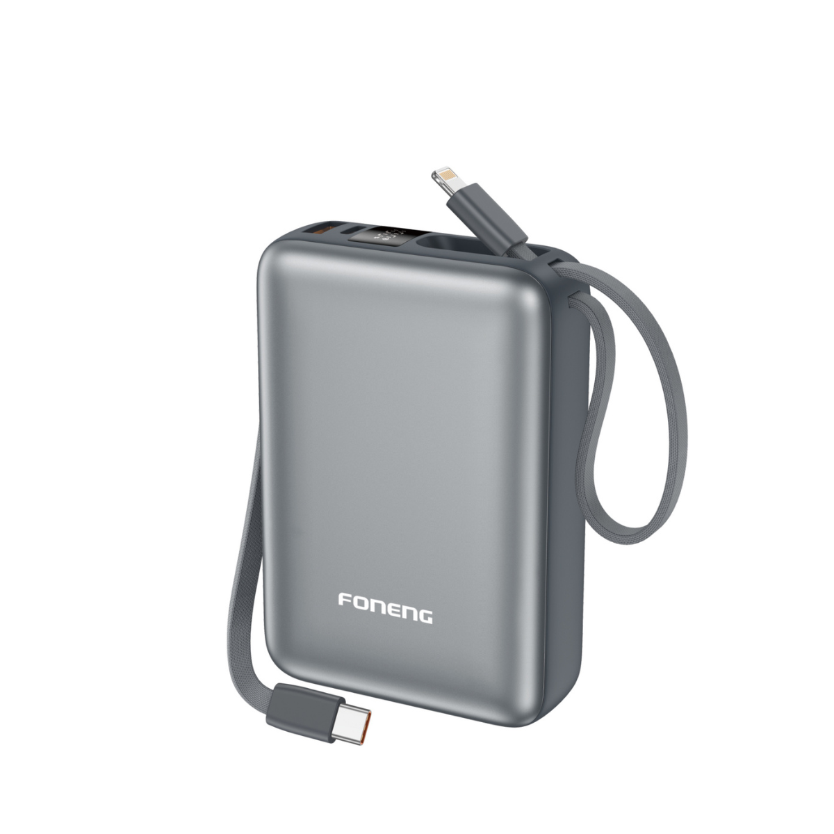 Повербанк FONENG PX115 20000mAh з 2 Вбудованими Кабелями (22,5W) та LCD дисплеєм для швидкої зарядки