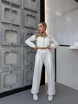 Костюм жіночий спортивний з двонитки кофта з капюшоном і широкі штани