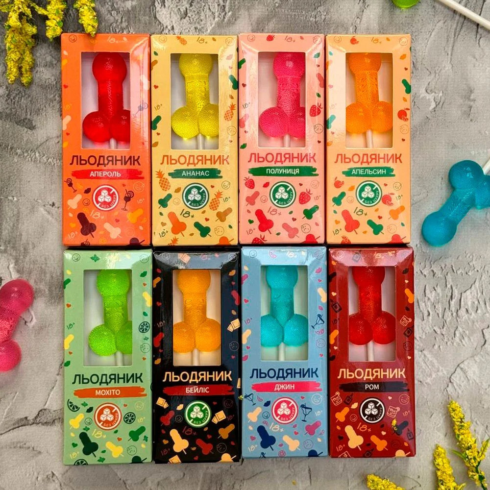 Льодяник у формі пеніса VidDushi HOT зі смаком Ром (без цукру), 17 гр 18+, фото 1