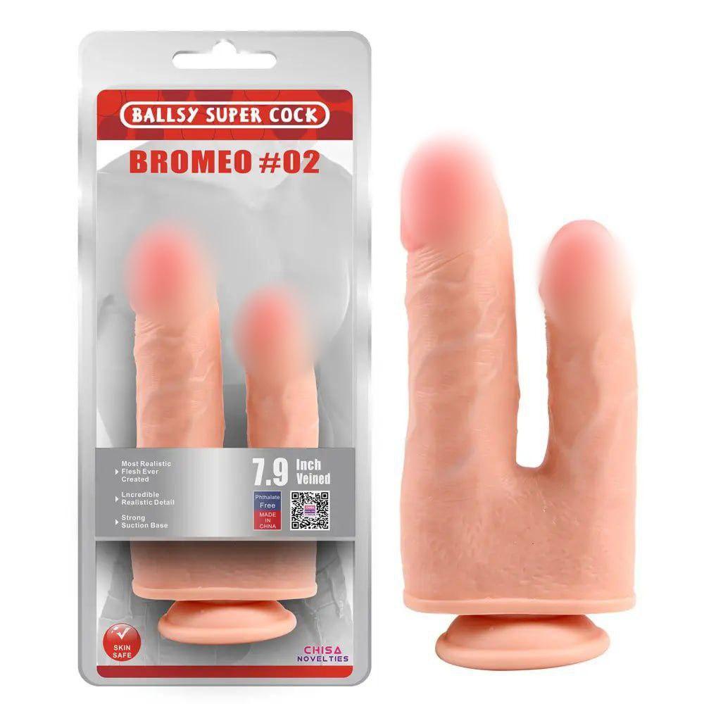 Фалоімітатор подвійний з мошонкою Chisa Ballsy Super Cock Bromeo # 02 на присосці, тілесний 18+, фото 1