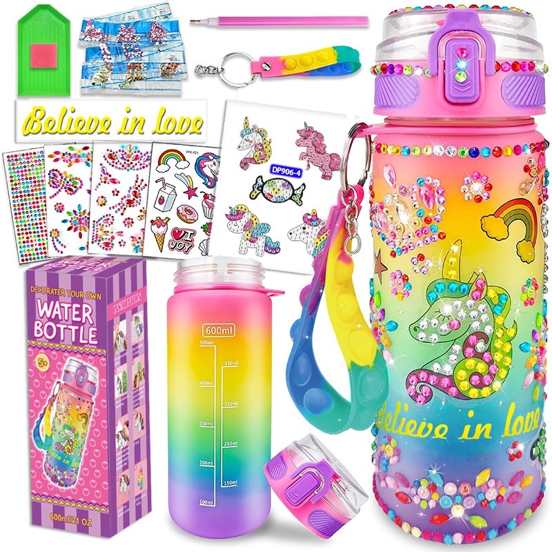 Дитячий набір для творчості бутилочка для води з біссером Єдиноріг та Веселка, фото 1